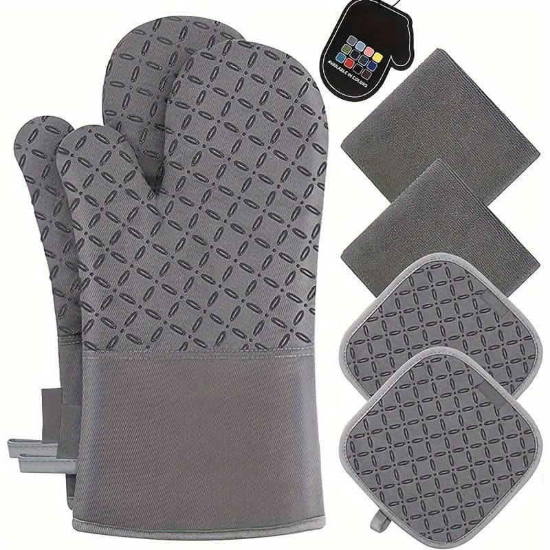 TEMU 6pcs Oven Mitts And Pot Holders/ 1 Pair Oven Mitts, Kitchen Oven Glove High Heat Resistant Oven Mitts And Potholder With Non-slip Surface For Cooking, Gift