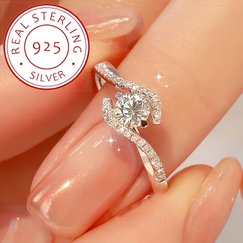 TEMU Elegant 925 Sterling Silver Ring, Hypoallergenic, Celestial Symbol, Suitable For Daily And Gift Occasions, Valentine's Day Jewelry, With A Perfect For Personality