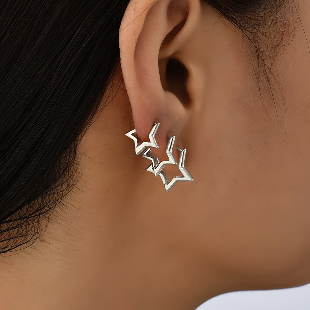 TEMU 3 Pairs Of Minimalist Copper Golden Metal Star Earrings For Women, Perfect For Dates And Parties
