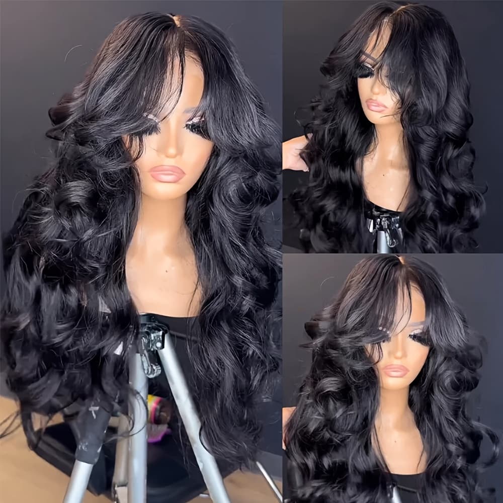TEMU 26 Inch Black Wigs Long Body Wave Wig Glueless Synthetic Lace Front Wigs Long Wavy Curly Natural Black Color Lace Front Wig Heat Resistant Fiber Hair Daily Party Wear