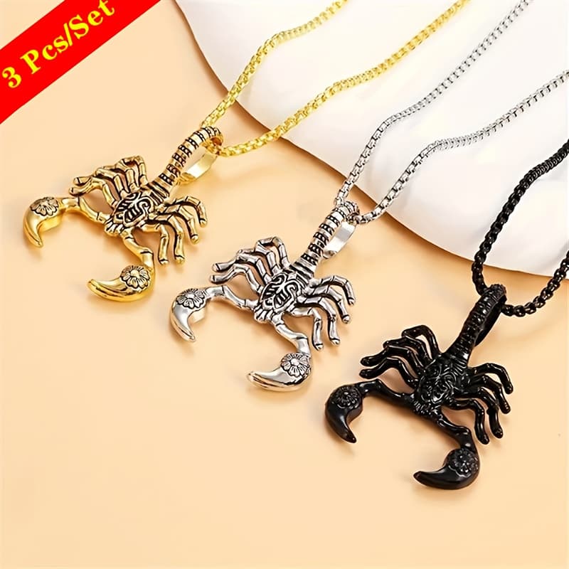 TEMU 3pcs Set/european And American Popular Hip-hop Hollowed Out Vintage Stainless Steel Necklace, Trendy Men's Fashion Personality Pendant Necklace