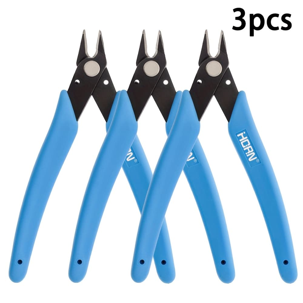 TEMU 3pcs Precise Wire Cutters - 5-inch Flush Metal Side Cutter, Mini Nose Plier With & Blue Handles - Lightweight, For Jewelry, Electronics & Hobby Snipping