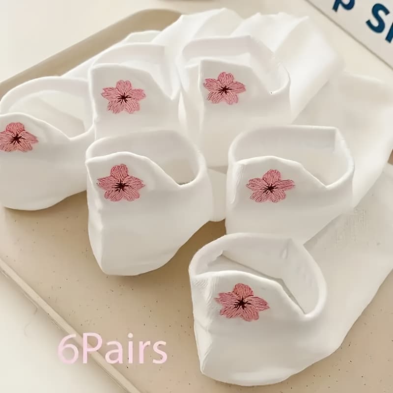 TEMU 6 Pairs Of Women's Floral Embroidered Invisible Socks, Made From Breathable And Comfortable Fabric.