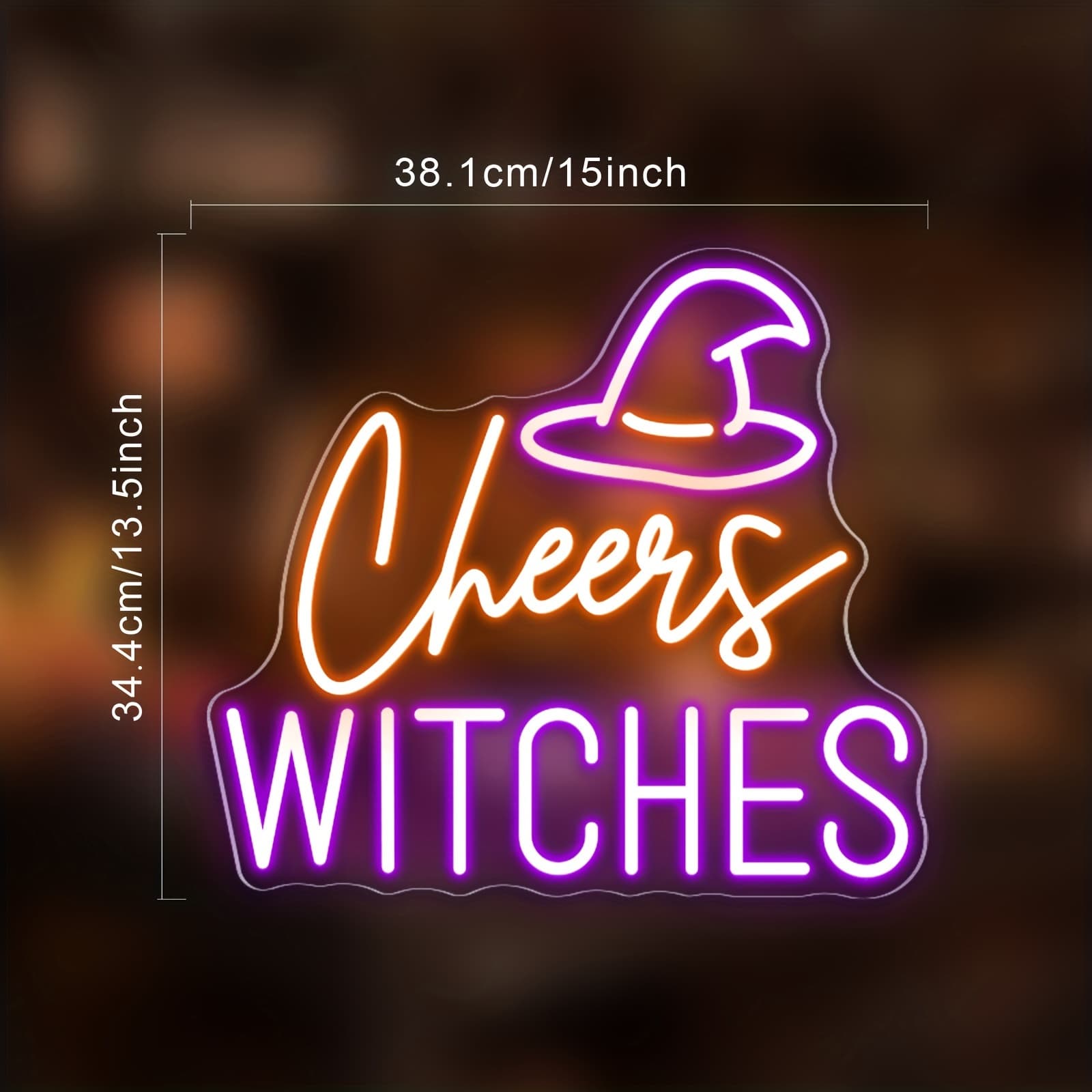 TEMU Cheers Neon Sign - Usb Powered Led Halloween Decor, Acrylic Light With Hat & Pumpkin Design, Home, Bar, And Party Ambiance, Halloween Decorations