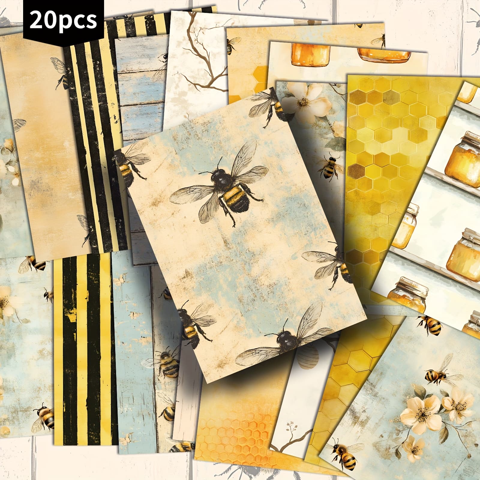 TEMU 20-pack Bee Honeycomb Honey Postcards - 4x6 Inches Mermaid Junk Journal Paper, Classic Pinup Illustrations, Collectible Decorative Painting Cards For Scrapbooking & Crafting