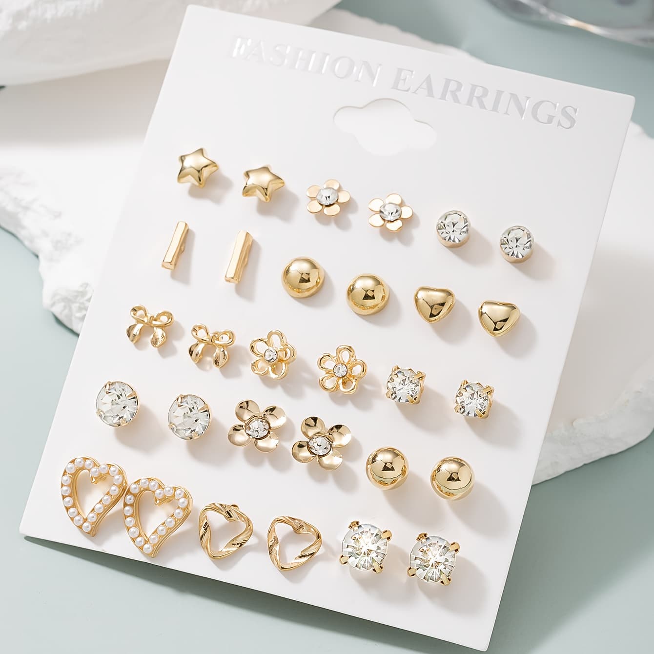 TEMU A Set Of 30pcs Fashionable And Easy Women's Ear Studs, Cute , Heart-shaped Small Flowers, Bow Earrings, Multi-piece Set, Non-repetitive Large Set Of Jewelry, Casual Combination Gift