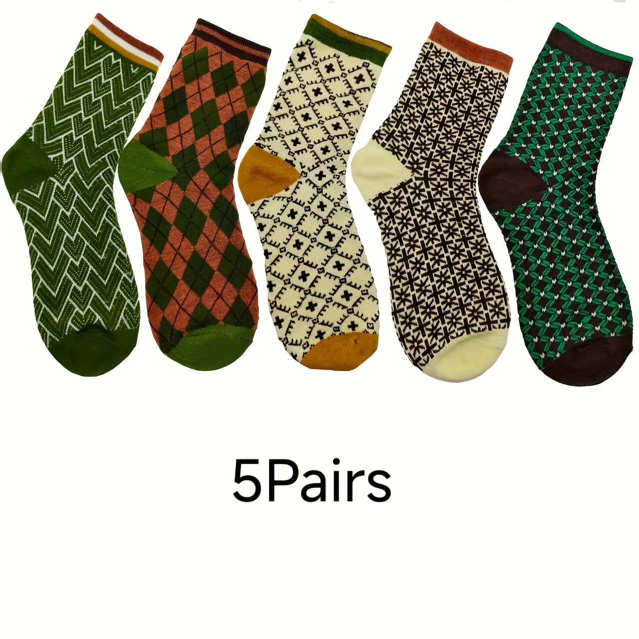 TEMU Women's Mid-calf Socks - Artistic Checkered & Leopard Print Retro Design, Soft Polyester Casual Outdoor Socks, Machine Washable Mixed Colors, Cute Socks