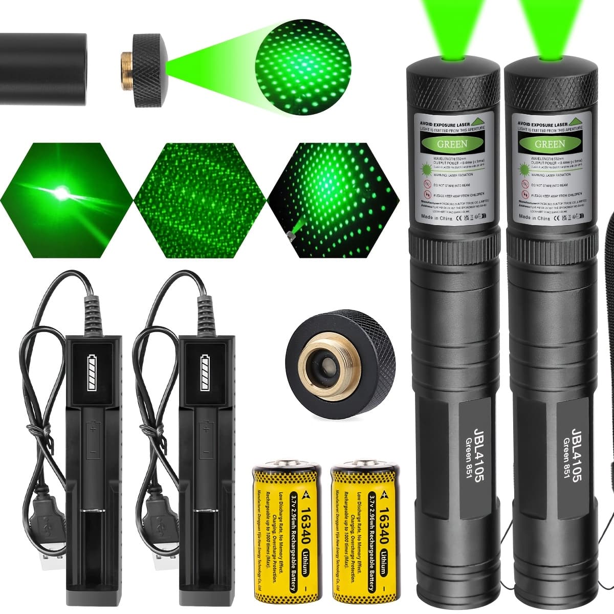TEMU 1/2 Set High Laser Tactical Flashlight - Rechargeable Green Beam Tactical Flashlight With & 16340 Rechargeable Battery - Versatile Light For Astronomy, Construction, Presentations &