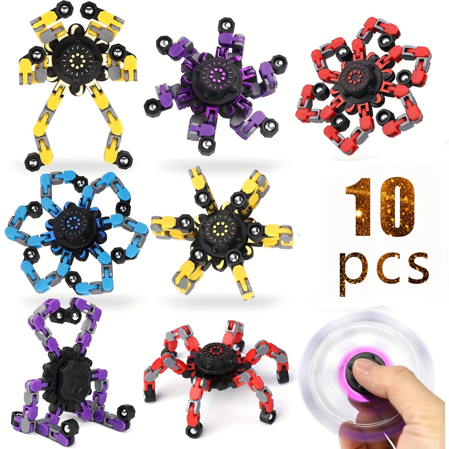 TEMU 10/15pcs Of Assorted Fidget Spinners, Robot Fingertip Toys, Stress-relief Spinners, Innovative Mechanical Gyro Toys, Party Additions