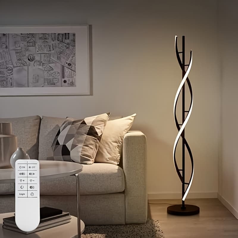 TEMU 60" Modern Black Led Spiral Floor Lamp With Remote Control-3 Color Changing Dimmable Standing Lamp Metal Stand - White/black, Adjustable Lighting Floor Lamps For Living Room