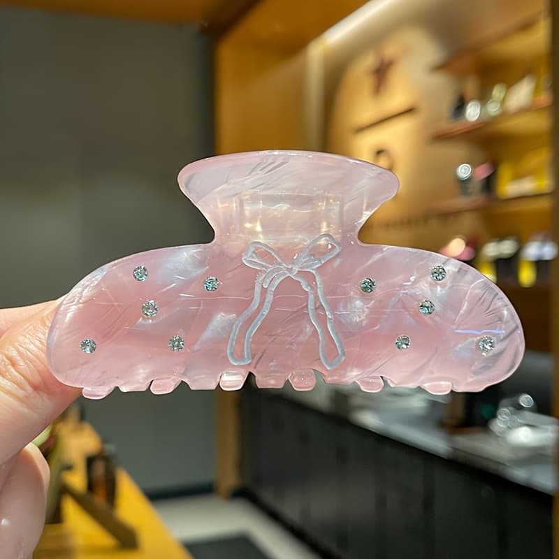 TEMU Elegant Bow Printed Hair Clip, Acrylic Fashionable Anti Slip Hair Claw Clip Suitable For Women And Daily Use