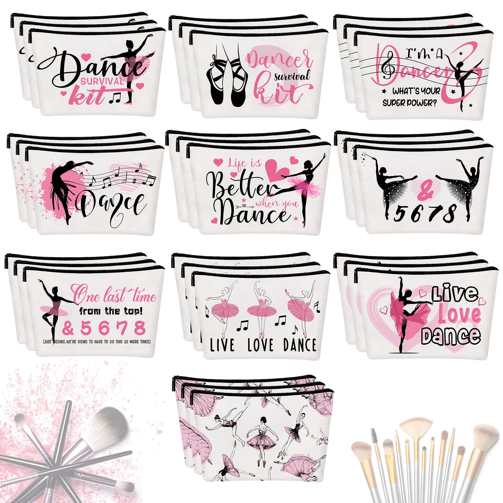 TEMU Room Decor 30pcs Dancer Appreciation Gifts For Women Canvas Makeup Bags Cosmetic Dance Kit Travel Toiletry Case Pencil Bags Toiletry Zipper Pouch Bag Thank You Gift