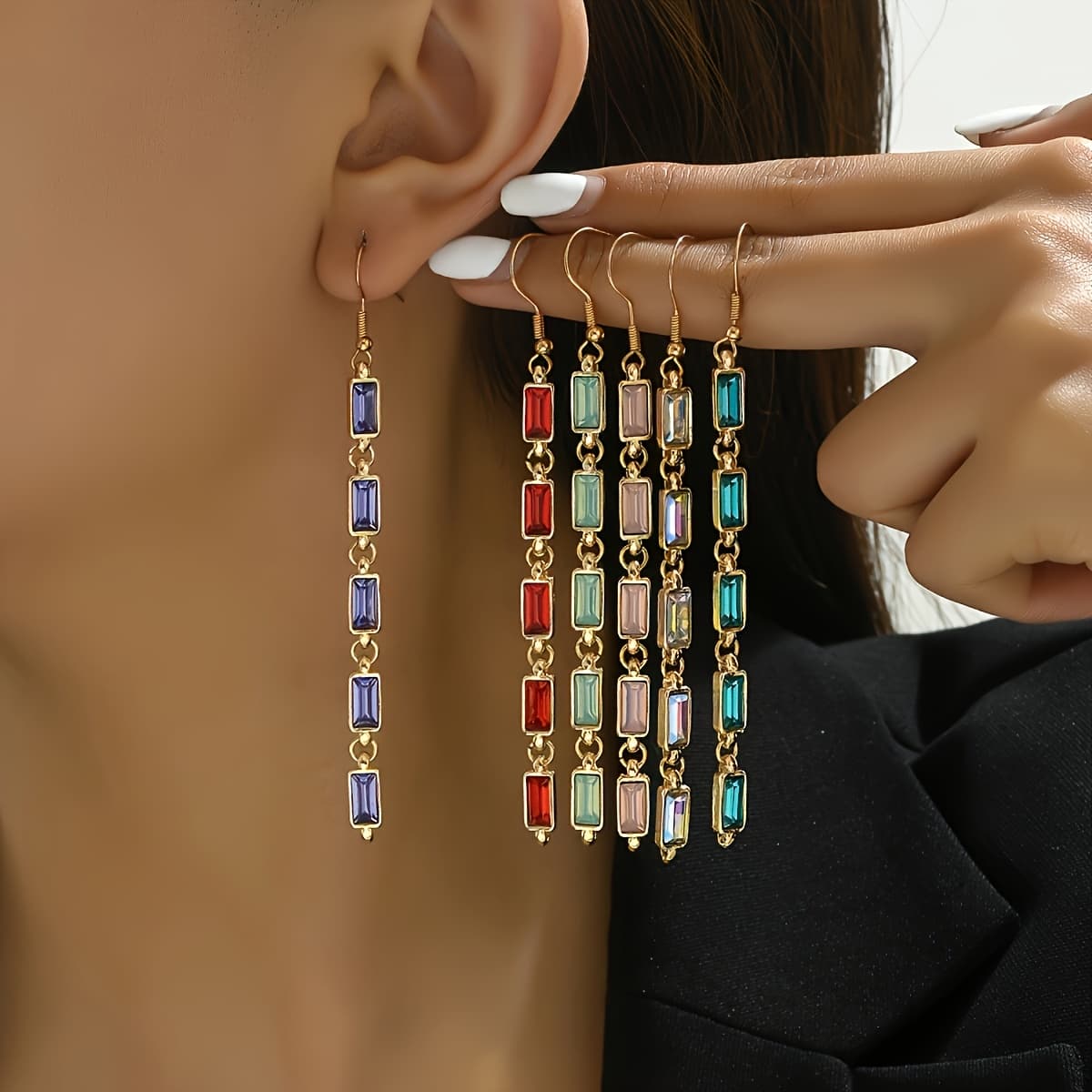 TEMU 6 Pairs Of Fashionable Light Luxury Long Earrings Jewelry Set - Perfect Gift For Mother, Wife, Or Best Friend During The Thanksgiving Season
