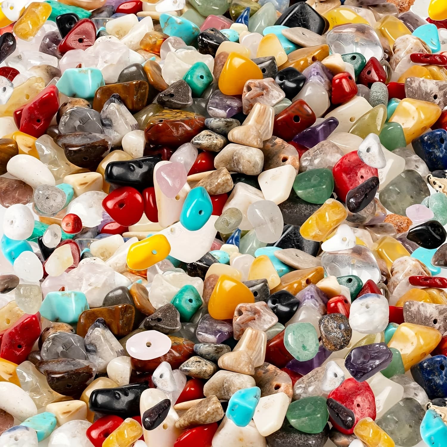 TEMU Big Natural Chip Stones For Bracelet - 500pcs 7mm To 12mm Large Multicolored Crystal Gemstones Hole Drilled Beads For Crafts Bracelet Necklace Earrings Beads Jewelry Making Art Craft