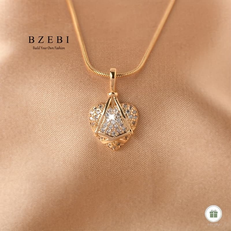 TEMU 18k Gold-plated Synthetic Zirconia Heart Necklace, Fashion Jewelry, High-end Sparkling Christmas Women's Birthday Valentine's Day Friendship Gift, Adjustable With Gift Box, 722n