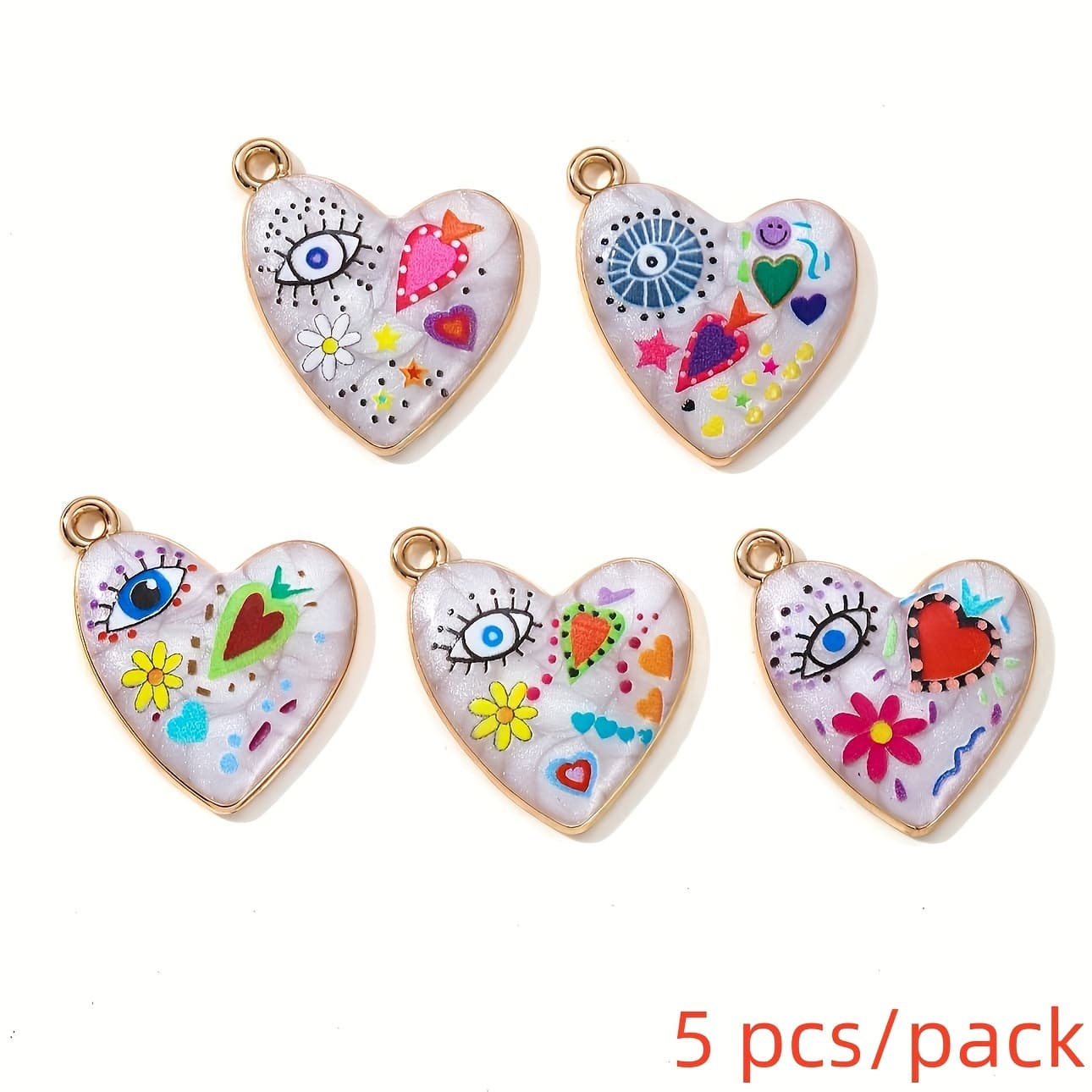 TEMU 5/7 Random Assorted Love Heart Print Eyes Flower Alloy Oil Jewelry Additions Small Pendants Peach Heart Pendants