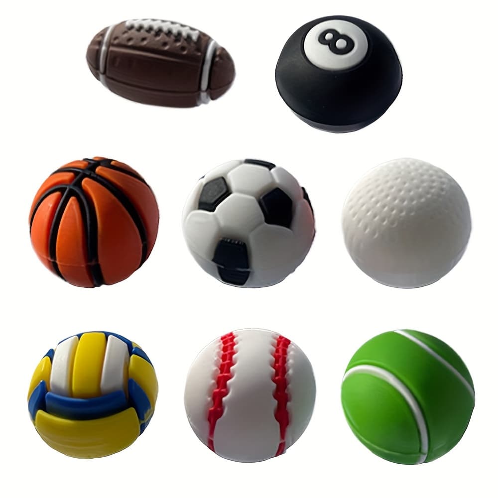 TEMU 8pcs Ball Shoe Decoration Charms, Plastic Diy Billiard Football Volleyball Baseball Golf Tennis Basketball Accessories For Sneakers, For Gifts