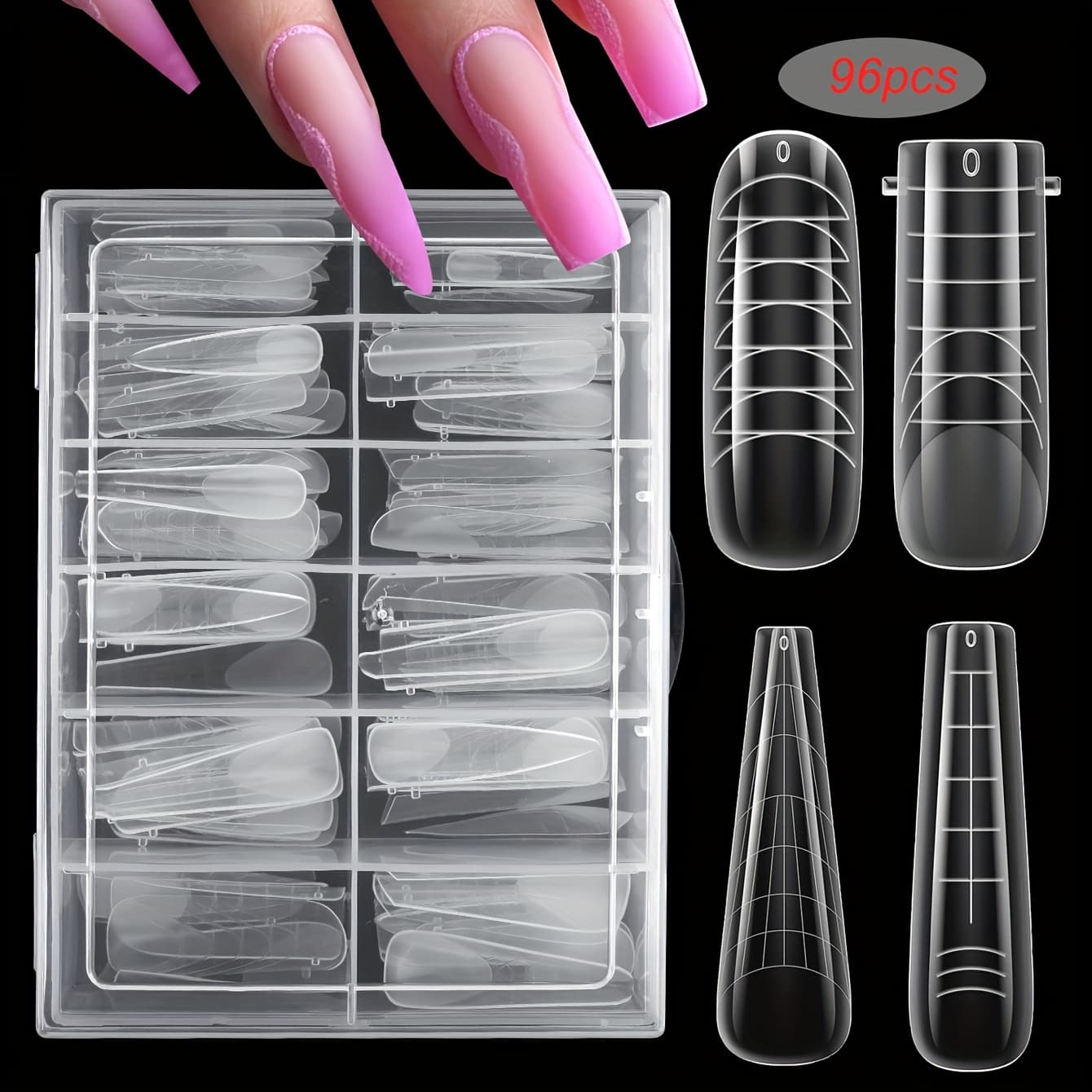 TEMU 96pcs Dual Nail Forms Pre-numbered 0-11 On Tips, Easy And Convenient The Suitable Size For Poly Extension Dual Nail Forms, 4 Style Shapes With 12 Sizes