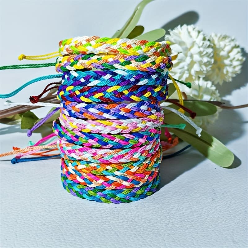 TEMU Set Of 12 Colorful Bohemian Beach Surf Waterproof Wax Rope Woven Bracelets