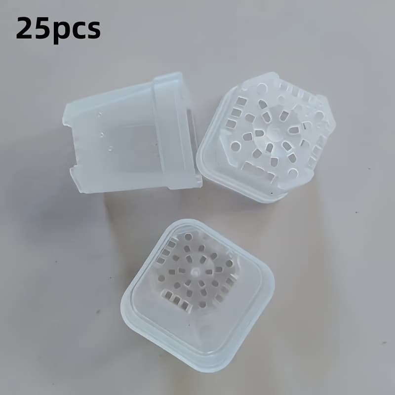 TEMU 25pcs Small Transparent Plastic Square Seedling Pots (with Drainage Holes), Suitable For Sprouting, Cactus, Vanilla, Succulent Plant , And Seedling .