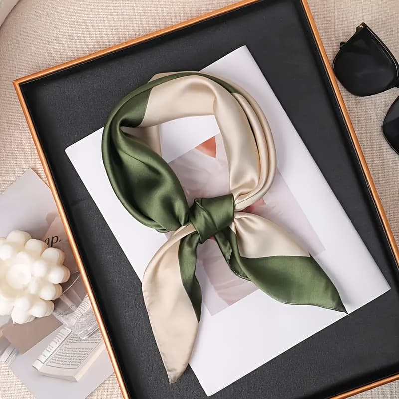 TEMU Women's Elegant Square Scarf - Lightweight Breathable, Green Mesh Pattern, Versatile Neck Scarf For Spring Summer, Casual Accessory, Exquisite Fabric