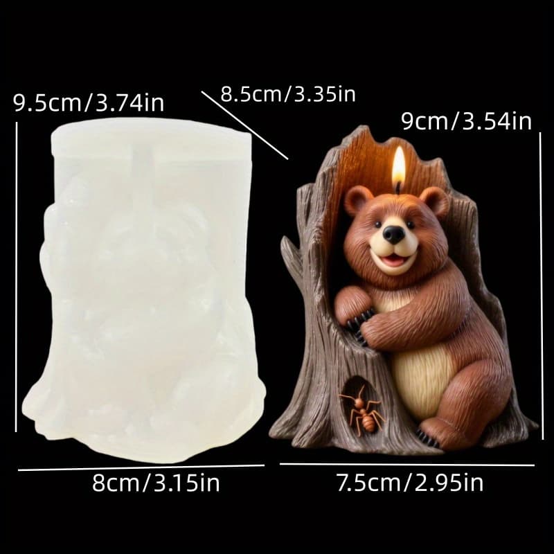 TEMU Candle Silicone Mold Ant Picking Bear Candle Silicone Mold In Tree Stump Resin Silicone Mold Bear Concrete Cement Gypsum Mold Smiling Mold In Tree Stump Holiday Gift