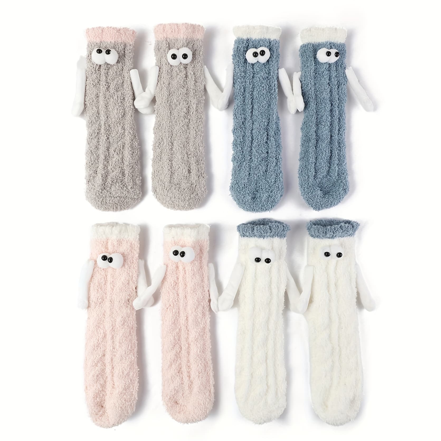 TEMU 4pair Coral Velvet Fuzzy Socks For Women Magnetic Hand In Hand Fluffy Cozy Slipper Socks Funny Gifts Holding Hands Couple Socks