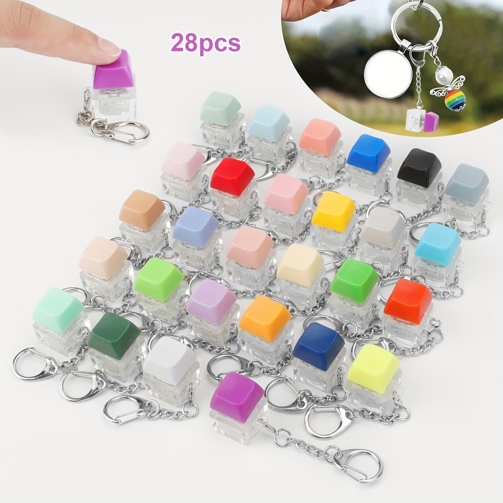 TEMU 28pcs Mechanical Keycap Fidget Keychains, Portable Finger Clicker Button With Audible , Keycap Pendants For Adults, Office, Travel, Gamers And Typists