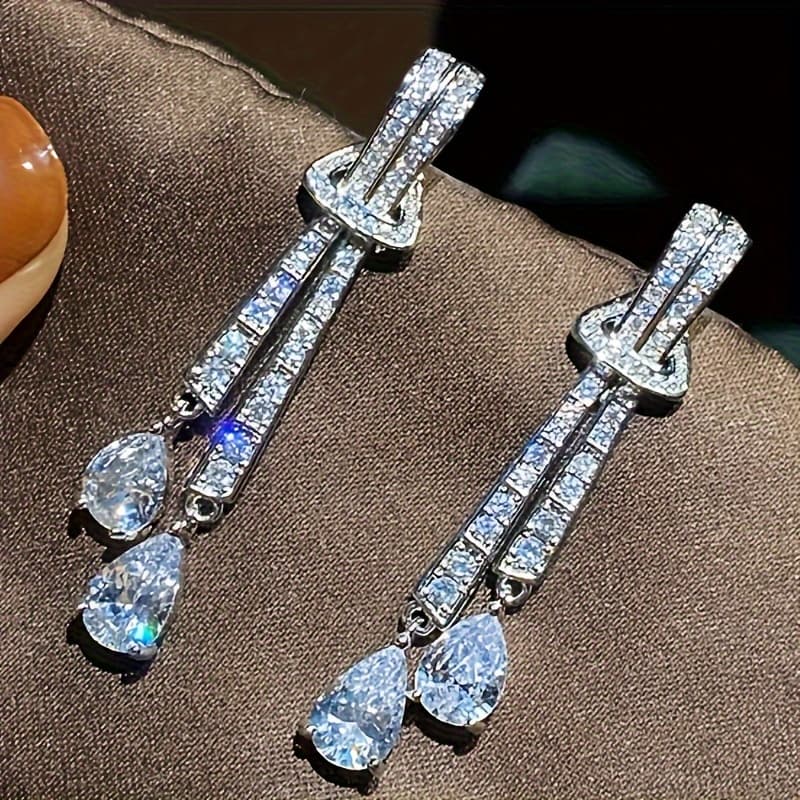 TEMU Of Women's Fashion Dangling Teardrop Synthetic Zirconia Earrings Bridal Engagement Wedding Banquet Jewelry Elegant Accessories