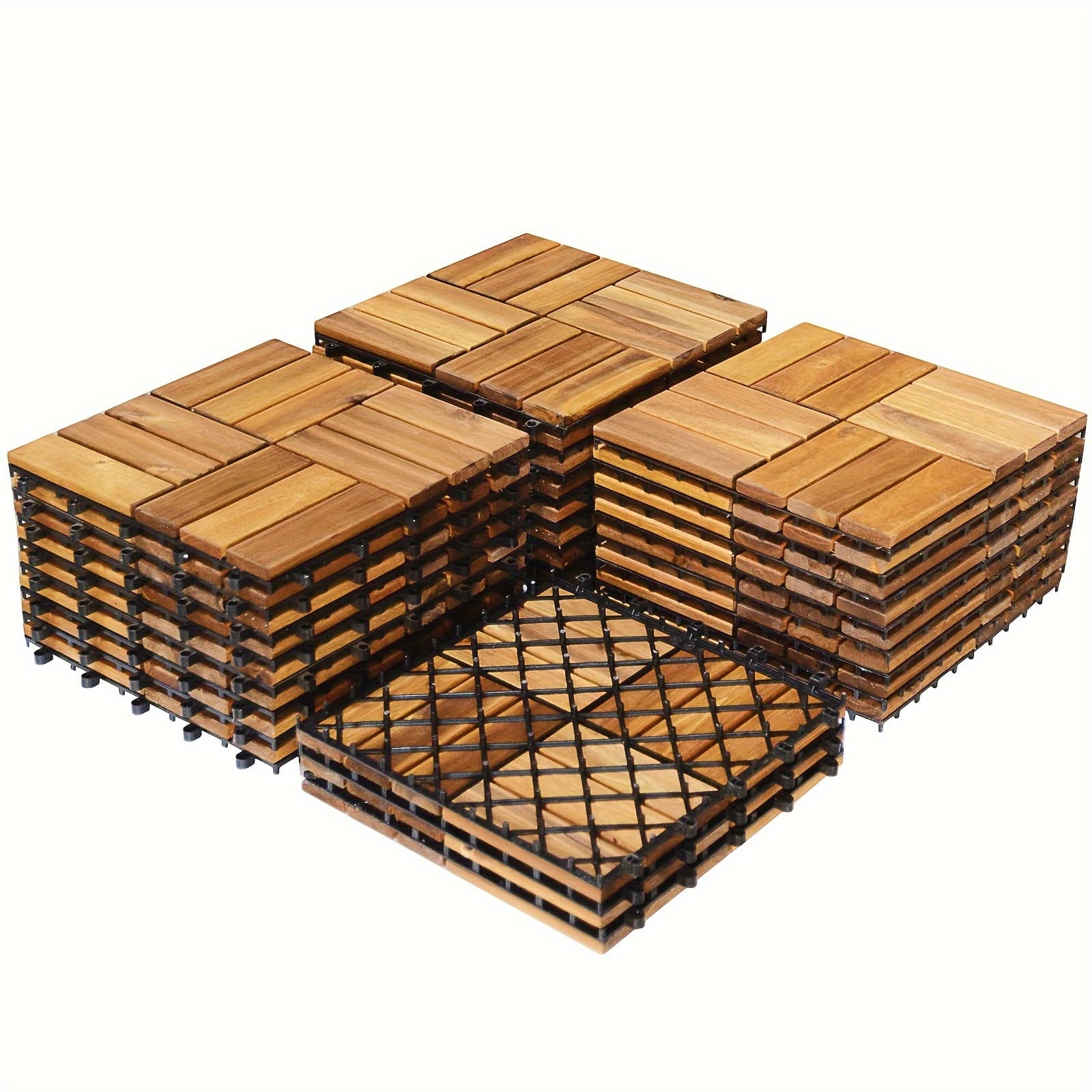 TEMU Patiojoy 27pcs Patio Interlocking Tiles Acacia Slat Wood Garden Indoor &outdoor