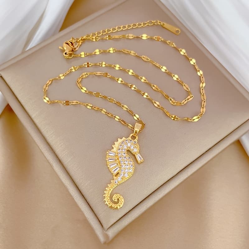 TEMU 1pc Temperament Light Luxury Seahorse Clavicle Chain Anniversary Gift (box Not Included)