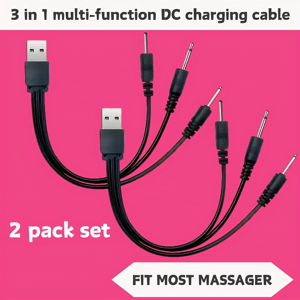 TEMU 2pcs 3-in-1 Multi-functional Charging Cable, Usb Compatible, With Solid Round 2.5/ 2.0 Pin Connectors, Suitable For Adult Toy Vibration Massager Power Cord