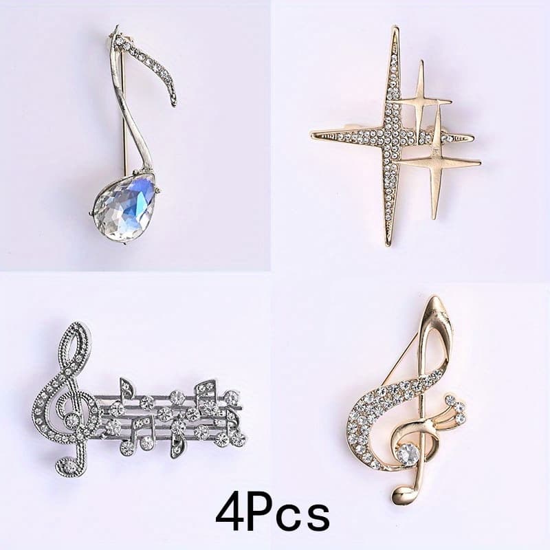 TEMU Set Of 4 Musical Note Brooches, Stylish Cross Star Peacock Pins, Perfect For , Anti-exposure, And As Additions For Backpacks And Clothing