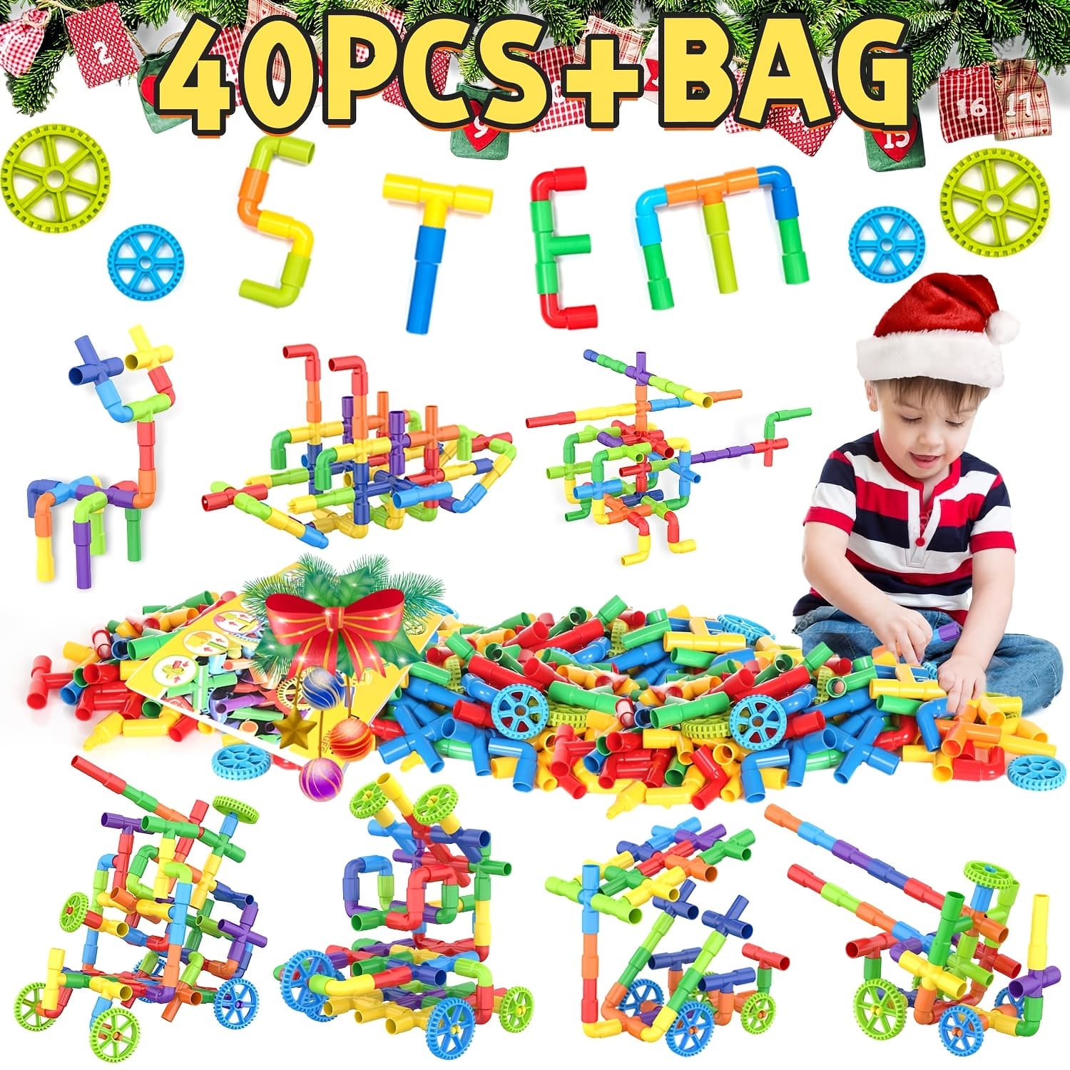 TEMU 990g Water Pipe Building Blocks - Pipe Tube Building Blocks Set, Thanksgiving, Halloween, Birthday Parties - Imaginative Gift With Storage Bucket, Suitable For Boys And Girls