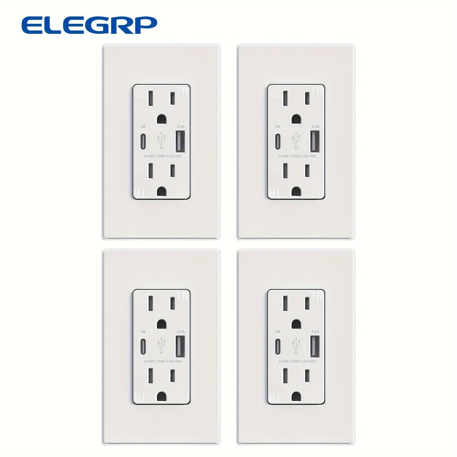 TEMU Elegrp Usb Charging Wall Socket, Wall Outlet With Type A And Type C Usb Ports, 15 Amp Duplex Tamper-resistant Plug 5-15r, Includes Wall Plate, (4 Pack, Matte White)