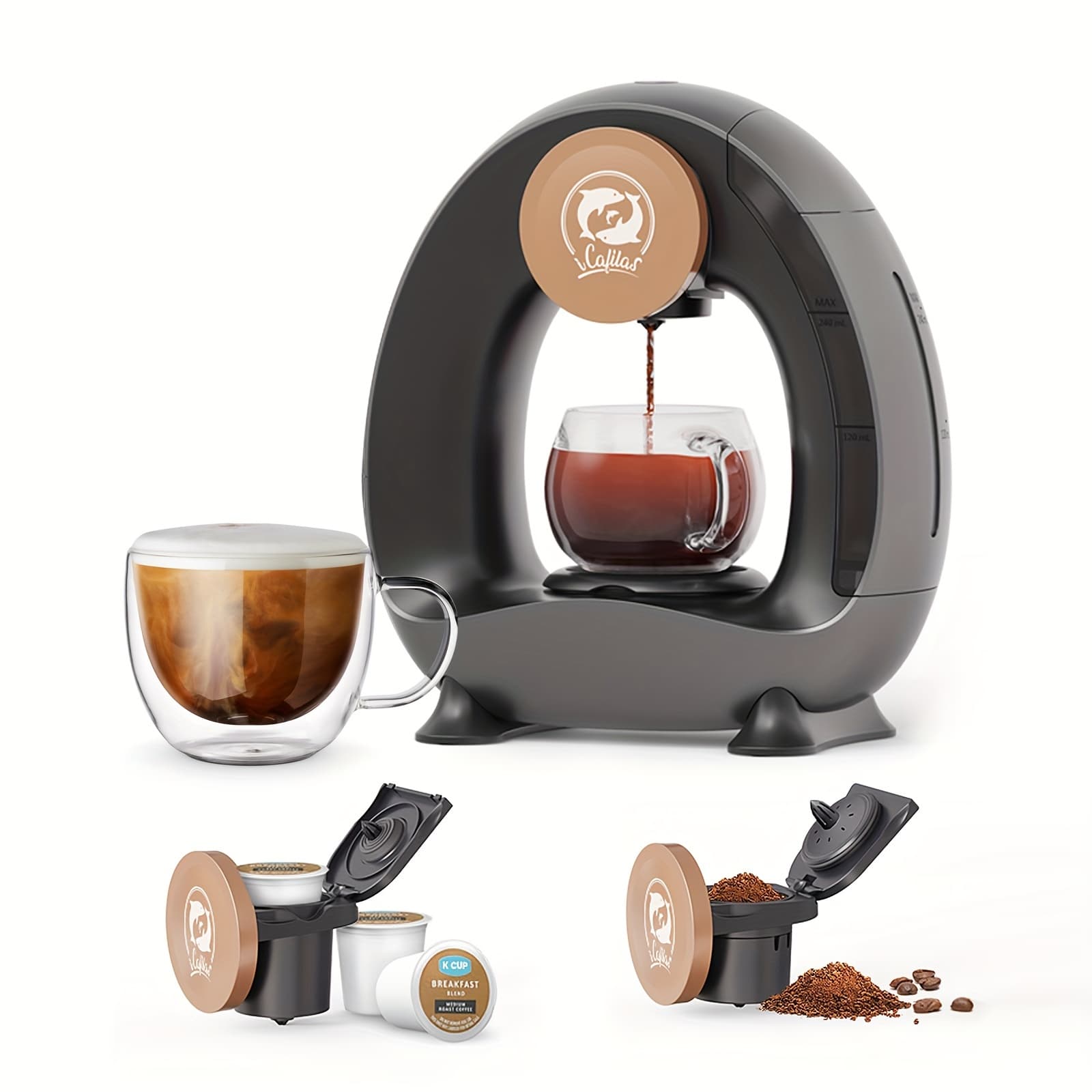 TEMU Compact Coffee Machine, Coffee Maker Cup Pods And Ground Coffee, Electric Mini Coffee With Reusable Filter For 1 Cup 8 Oz, 1400w Quick Brewing