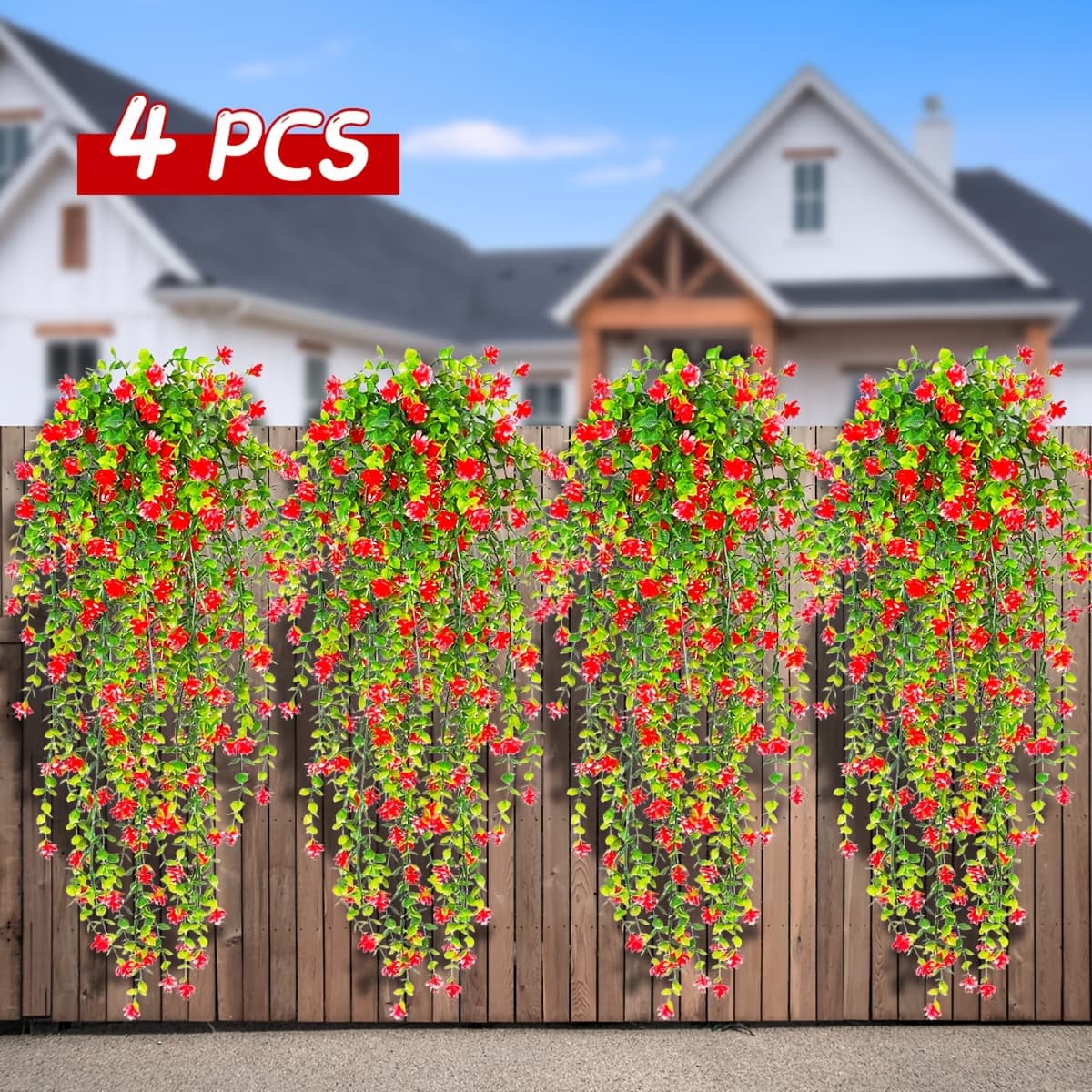 TEMU 4pcs Set Of Artificial Hanging Flowers | Rattan And Plastiic Vine Plants For Roomand Outdoor Wall Ideal For Flower Wall Wedding Wall Non-electric Plastic Material