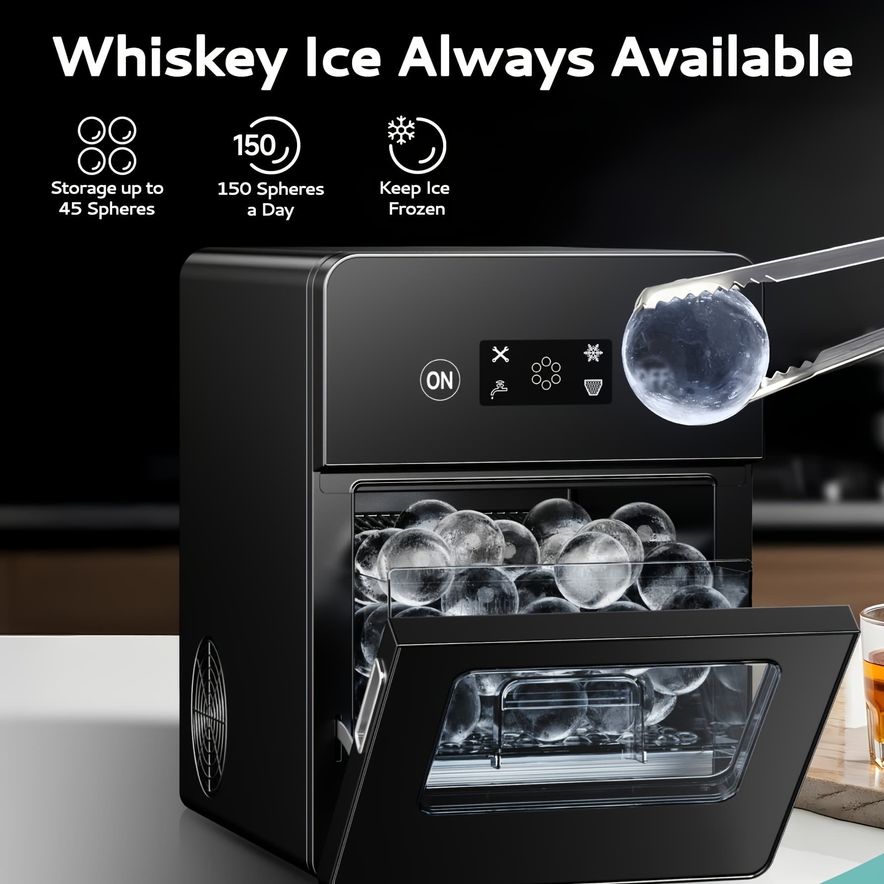 TEMU 2" Clear Ice Ball Maker With Technology, 150pcs/day, 4pcs In 38 Mins, Sphere Ice Maker With Insulation, Self-cleaning, Automatic For Whiskey & Bourbon