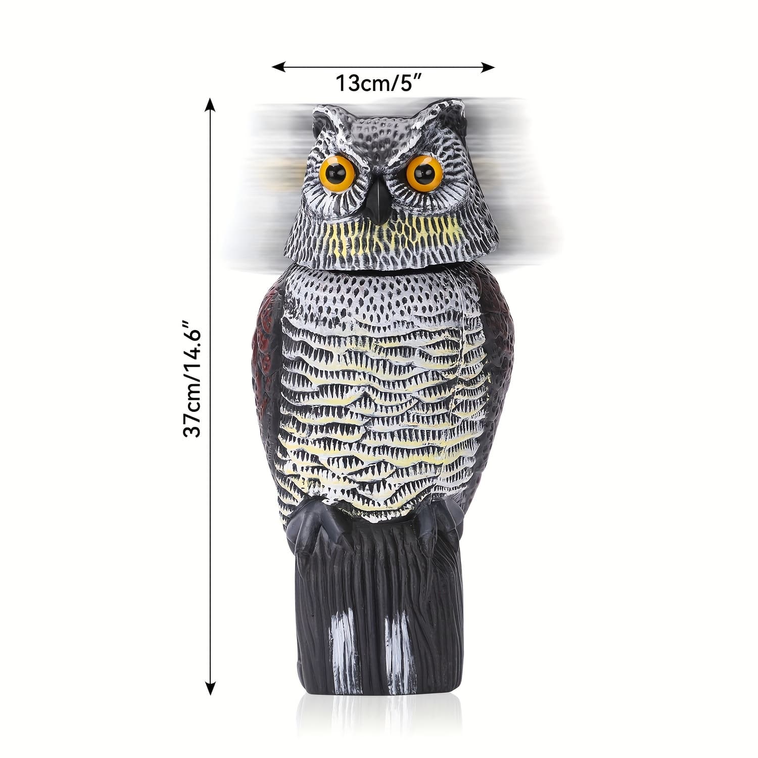 TEMU Fake Owl Decoy Bird Sculpture, Rotating Head Plastic Deterrents, Nature Horned Pest Repellent For Outdoor Garden Yard