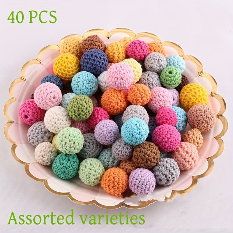 TEMU 40pcs 16mm Wood Beads Ball Hook Flower Ball Diy Handmade Bracelet Earrings Jewelry Accessories