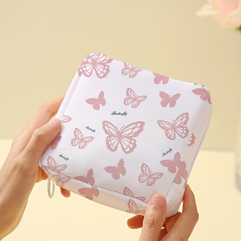 TEMU Chic Pink Print Large Capacity Sanitary Napkin Storage Bag - Lightweight, Multi-use Organizer For Candy & Essentials