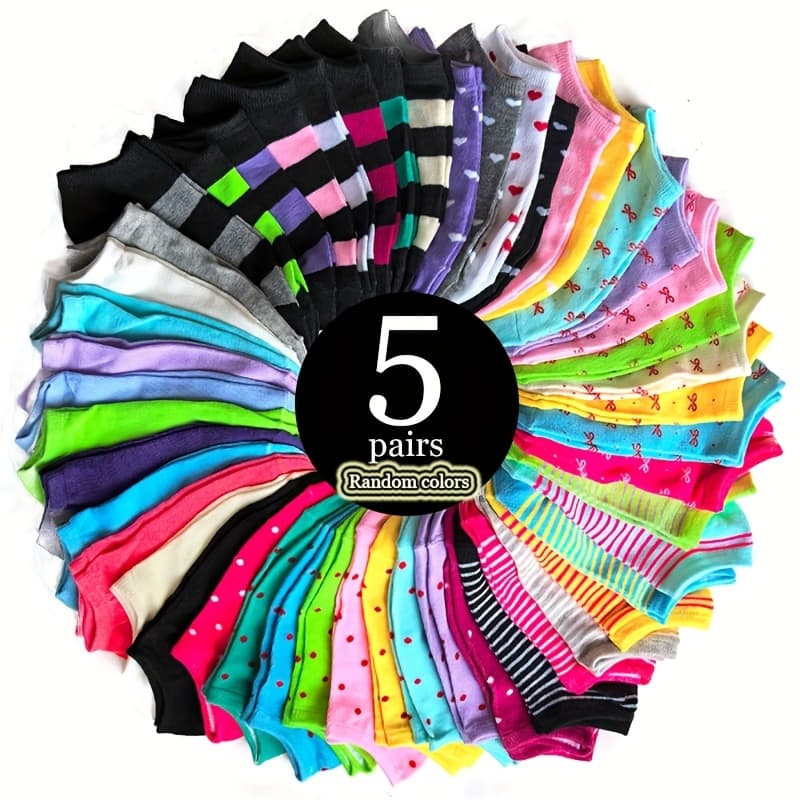 TEMU 10-piece/5-pair Candy-colored Socks, Random Colors, Soft And Comfortable Ankle Socks, For Gifts, Women's Stockings And Knitwear