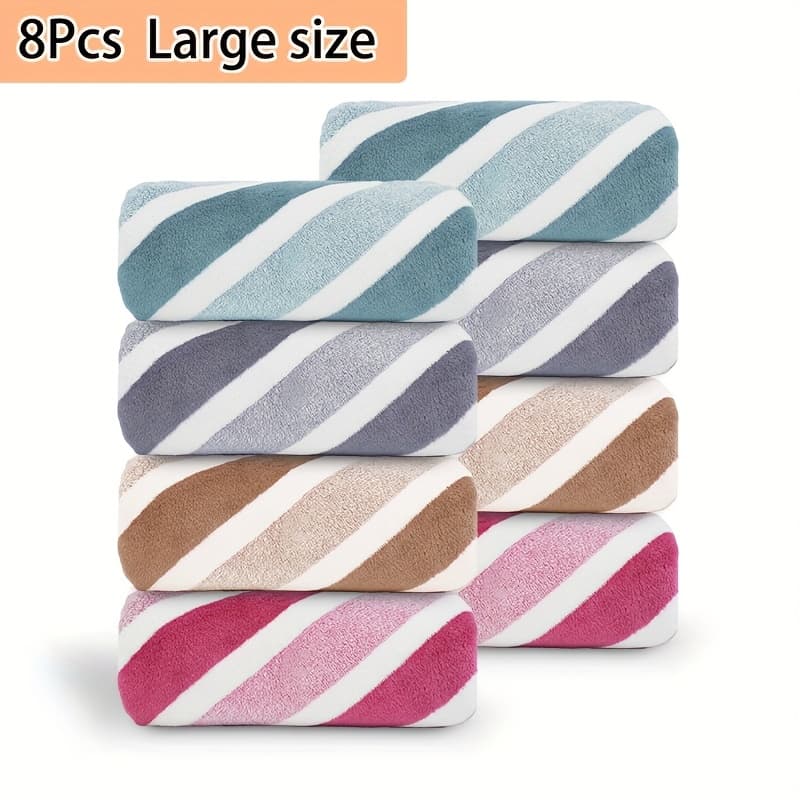 TEMU 16pcs/8pcs Oversized Outdoor Large Towel, Stripe, 350 Gsm High , Absorbent, Quick-drying Towels, Soft And Comfortable Towels, Multiple Colors, Suitable For Fitness, Camping, , Shower
