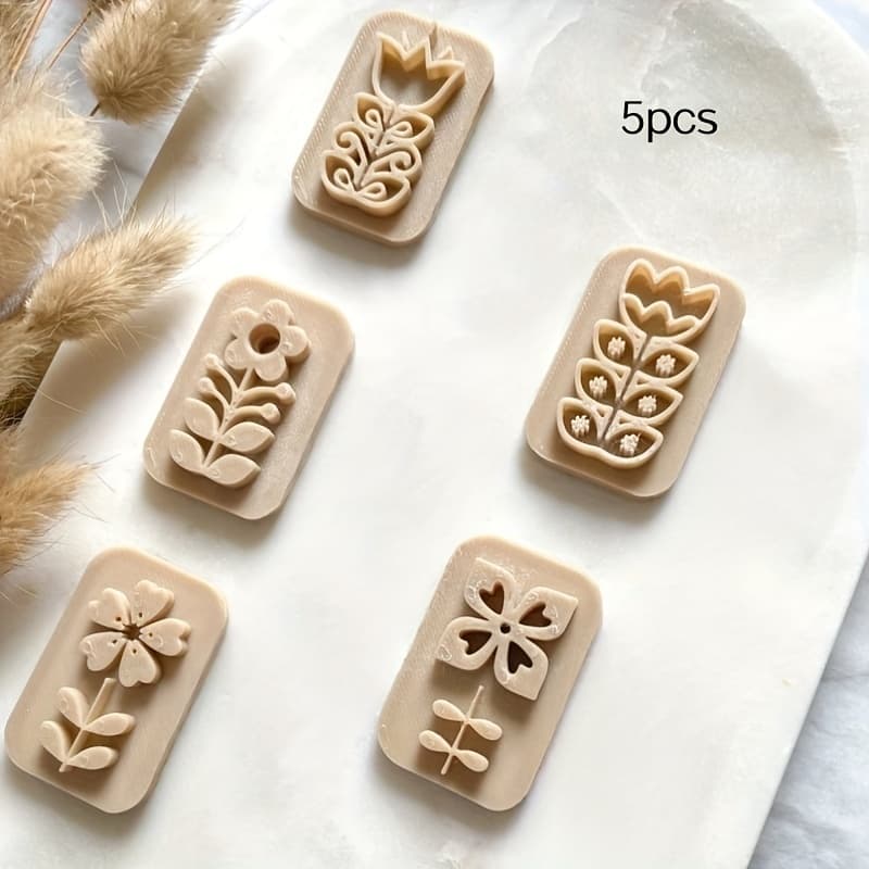 TEMU Set Of 5 Polymer Clay Stamp Molds | Designs Scandinavian Flowers | Stamps | Patterns | Tools For Cutting Polymer Clay | Earrings | Jewelry Making Tools | Molds For Clay