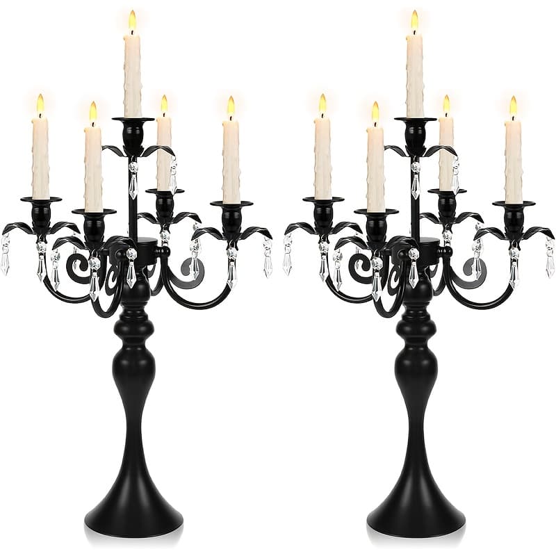 TEMU 20''tall Pendant Taper Candle Holders/stylish Candle Stands/candlesticks Holder/candelabra For Home Decor, Weddings/parties/elegant Dining Table Centerpiece (2, Black, 5 Arm)