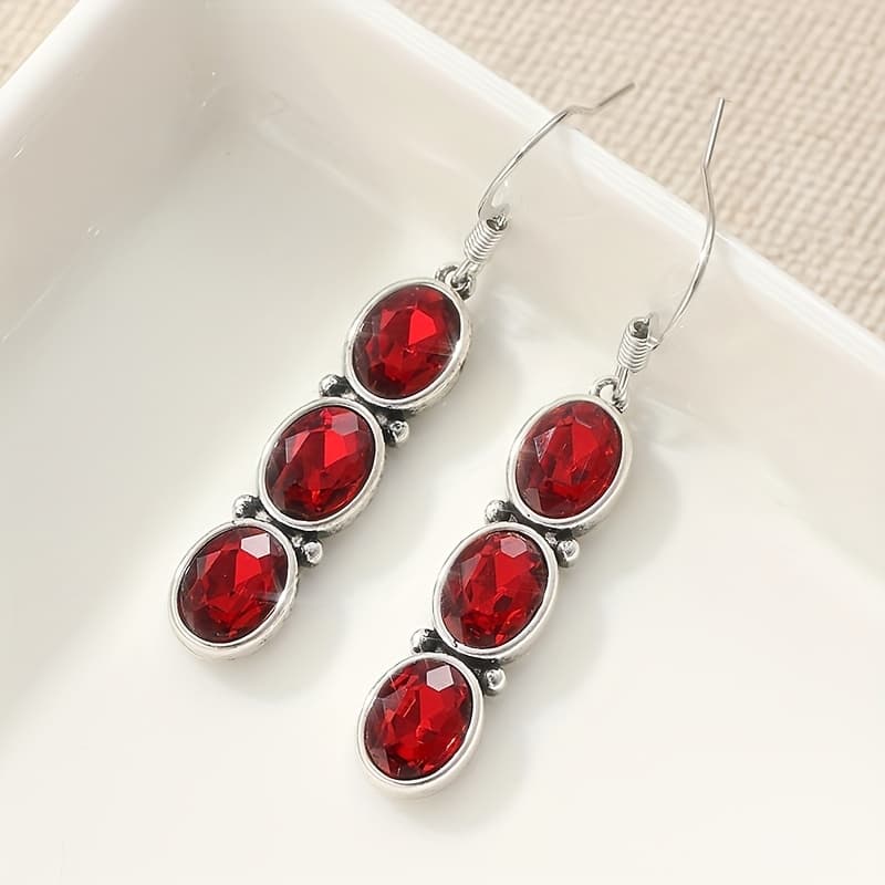 TEMU 1 Pair Of Exquisite Red Artificial Crystal Pendant Earrings, Geometric Earrings, Luxurious And Elegant Female Jewelry Accessories