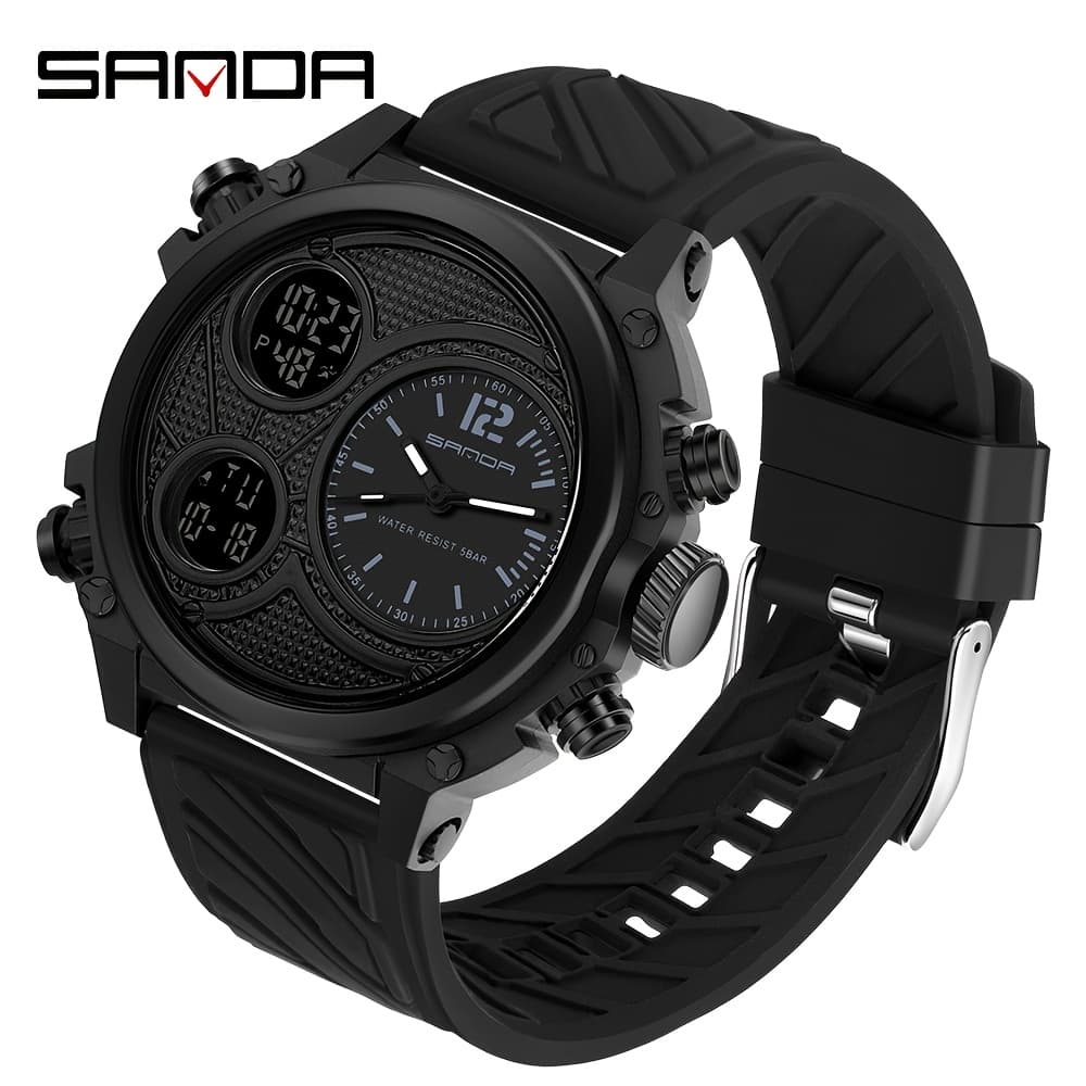 TEMU Sanda Men's Watch, Fashionable Sports Style, Waterproof, Dual Screen, Multifunctional Men's Holiday Gift