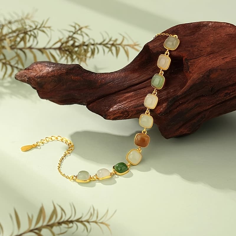 TEMU 1pc Elegant Golden-tone Square Bracelet - Adjustable, Transparent Resin Beads, Or Gifting, Ideal For Thanksgiving, Vintage Style, Gift Bracelet| Bracelet|adjustable Bracelet
