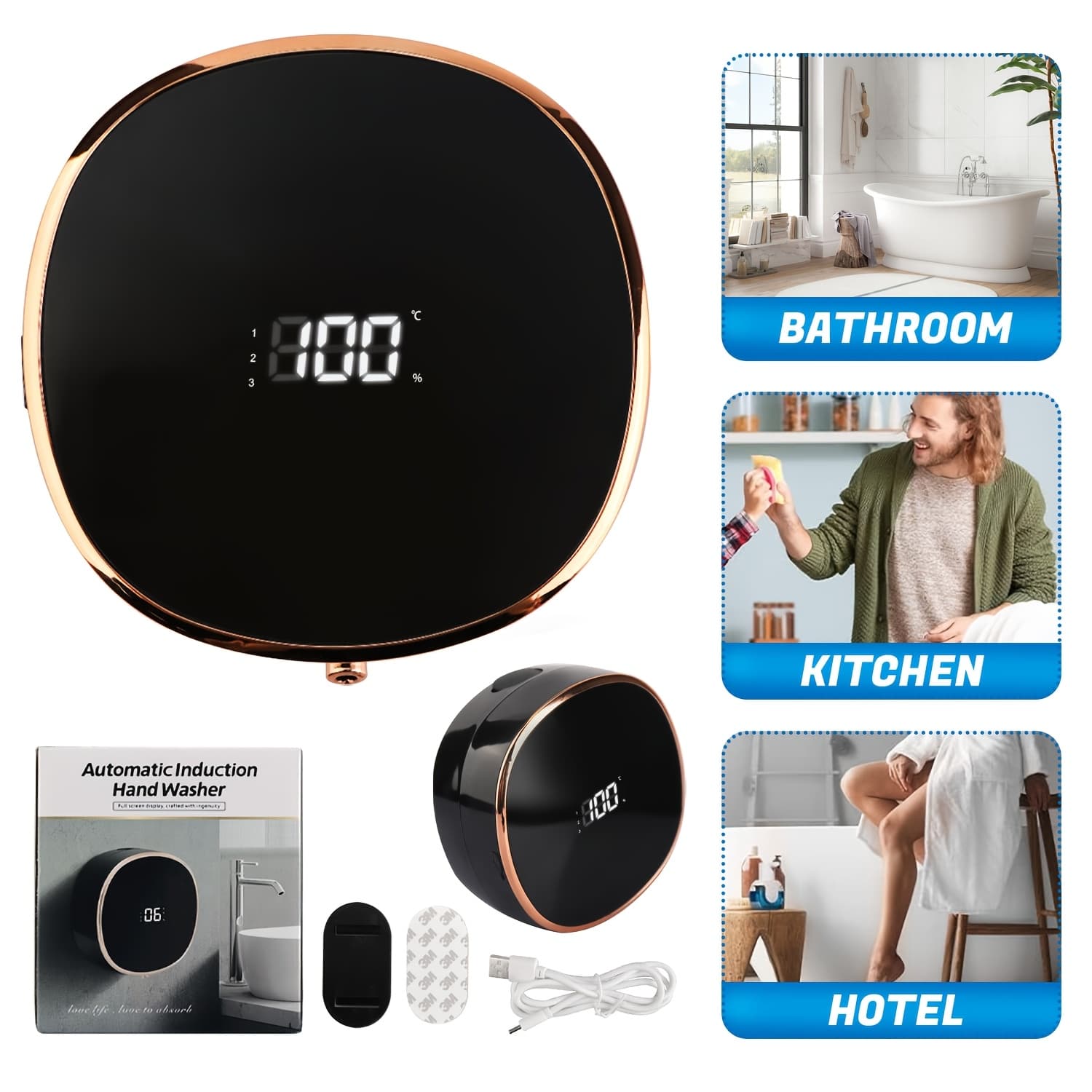 TEMU Automatic Soap Dispenser Touchless Auto Foaming Hands Free Wall Mount Foam Hand Soap Dispenser Electric Plastic Modern Rechargeable Smart Dish Soap Dispenser For Bathroom Kitchen