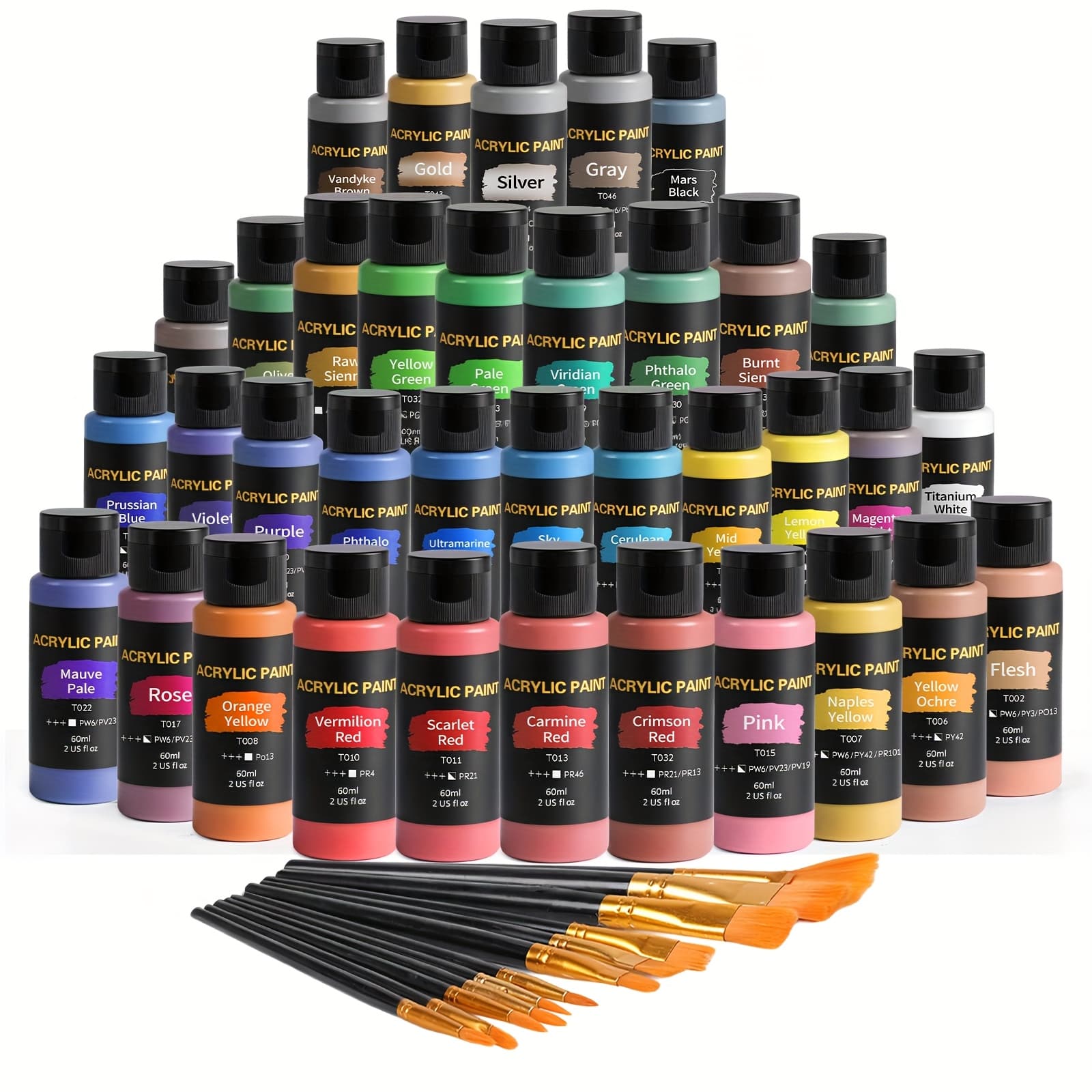 TEMU 36 Pigments Painting Supplies 36 Colors 2 Oz With 12 Art Brushes Lasting Quality For Canvas Ceramic Fabric Great For Beginners Professionals, Paint , Back To School Christmas Halloween